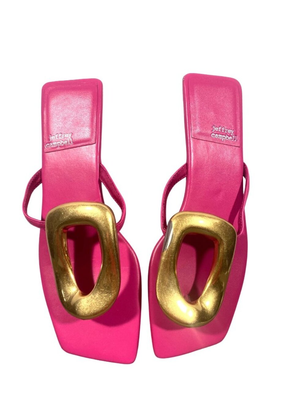 Jeffrey Campbell Linques-2 Fuchsia Gold Sandals liquid Metallic Accent Size 7.5